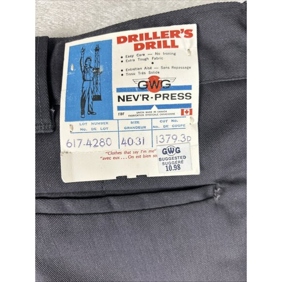 Vintage GWG Drillers Drill Workwear Gray Pants Mens 40 X 31 Nev’R Press NW - Picture 7 of 10